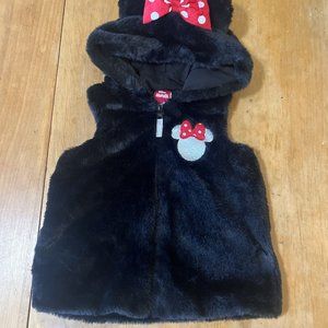 Disney junior Minnie Black Fur Hooded Zip Up vest Sz 3T